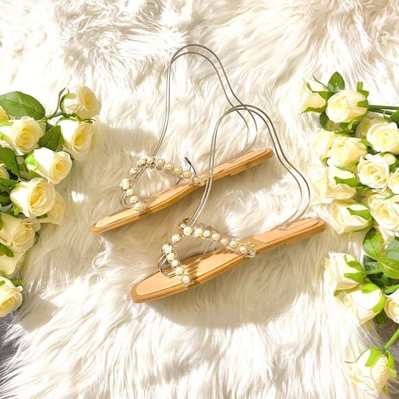 ZARA PEARLY VINYL SANDALS FLATS - Picture 3 of 8